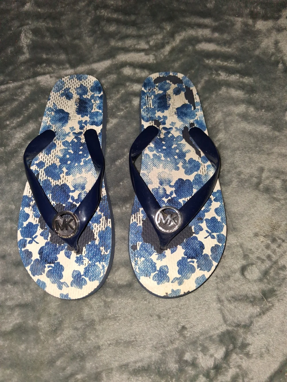 Michael Kors Blue Floral Flip Flops